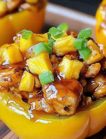 Pineapple Teriyaki Chicken Stuffed Bell Pepper 1 Pineapple Teriyaki Chicken Stuffed Bell Pepper served on a plate